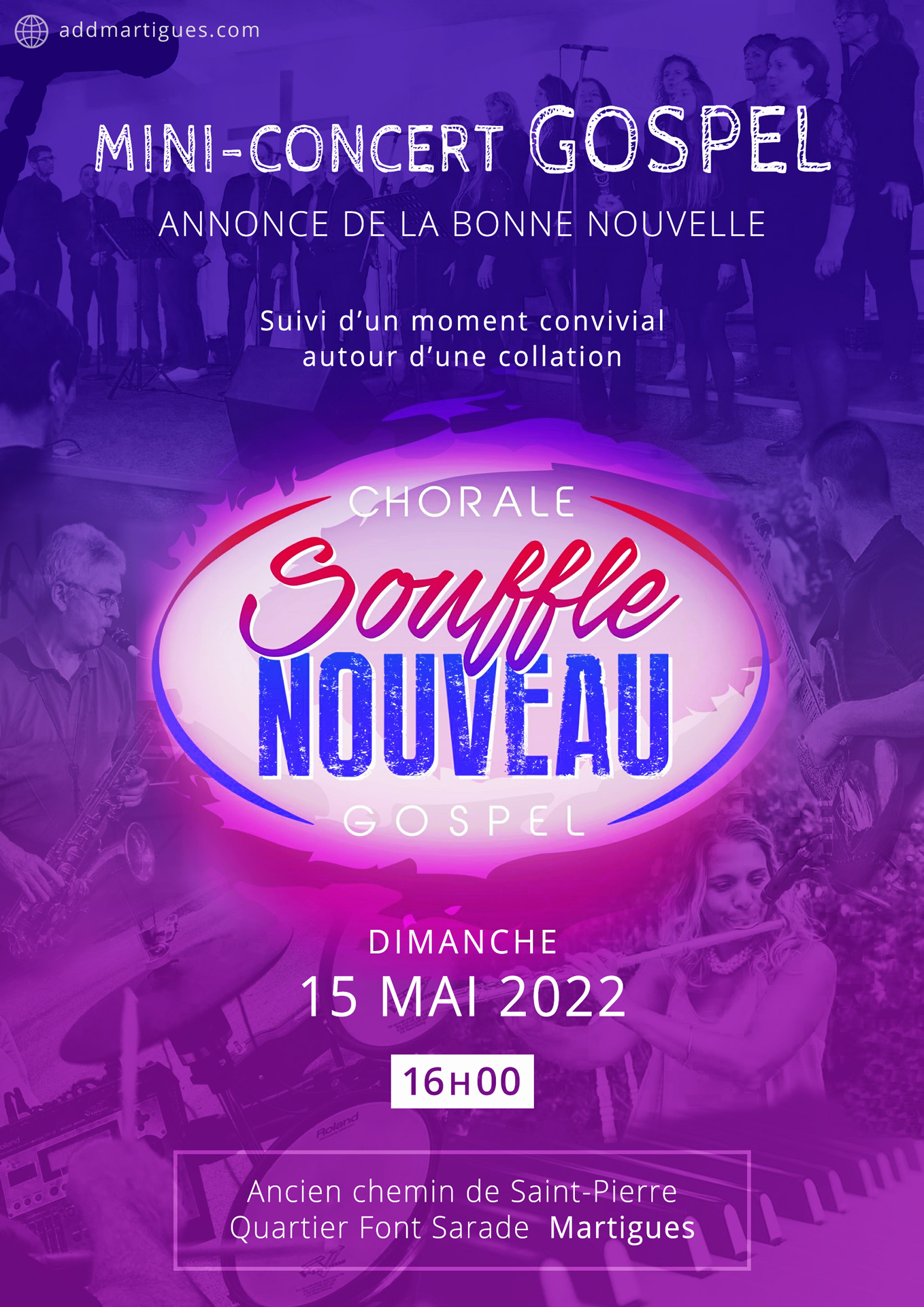 Affiche du mini-concert gospel de la chorale Souffle Nouveau.